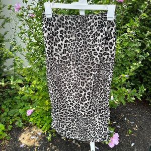 Cheetah Print Leopard Print black white midi skirt with slit and zipper satin
